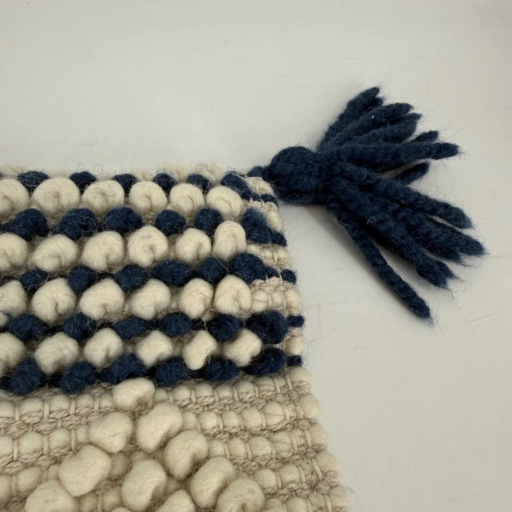 Magnolia Home Joanna Gaines Tufted Wool Navy Cream Textured Tassel Pillow Cover